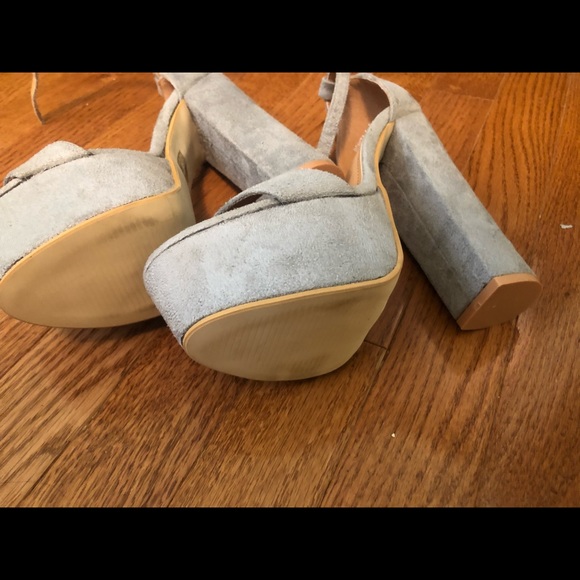 Gray Suede Platform Block Heels - Picture 3 of 7